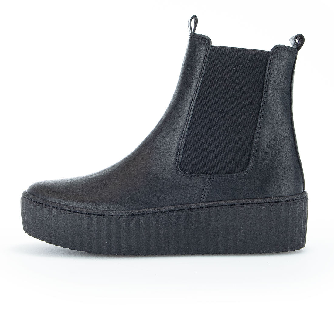 GABOR Black leather boot with elastic + zipper,