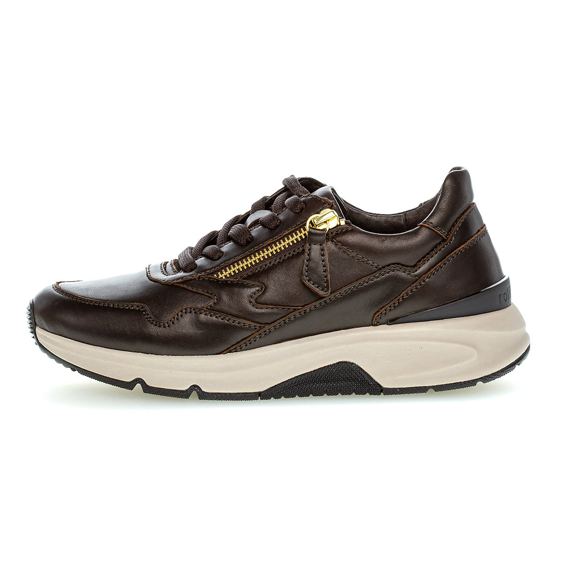 ROLLINGSOFT Brown leather sneaker with zipper + laces,