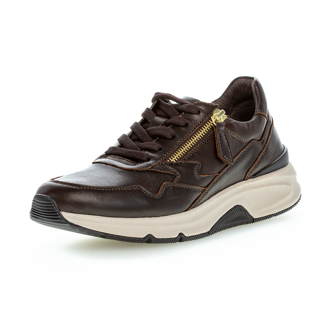 ROLLINGSOFT Brown leather sneaker with zipper + laces,