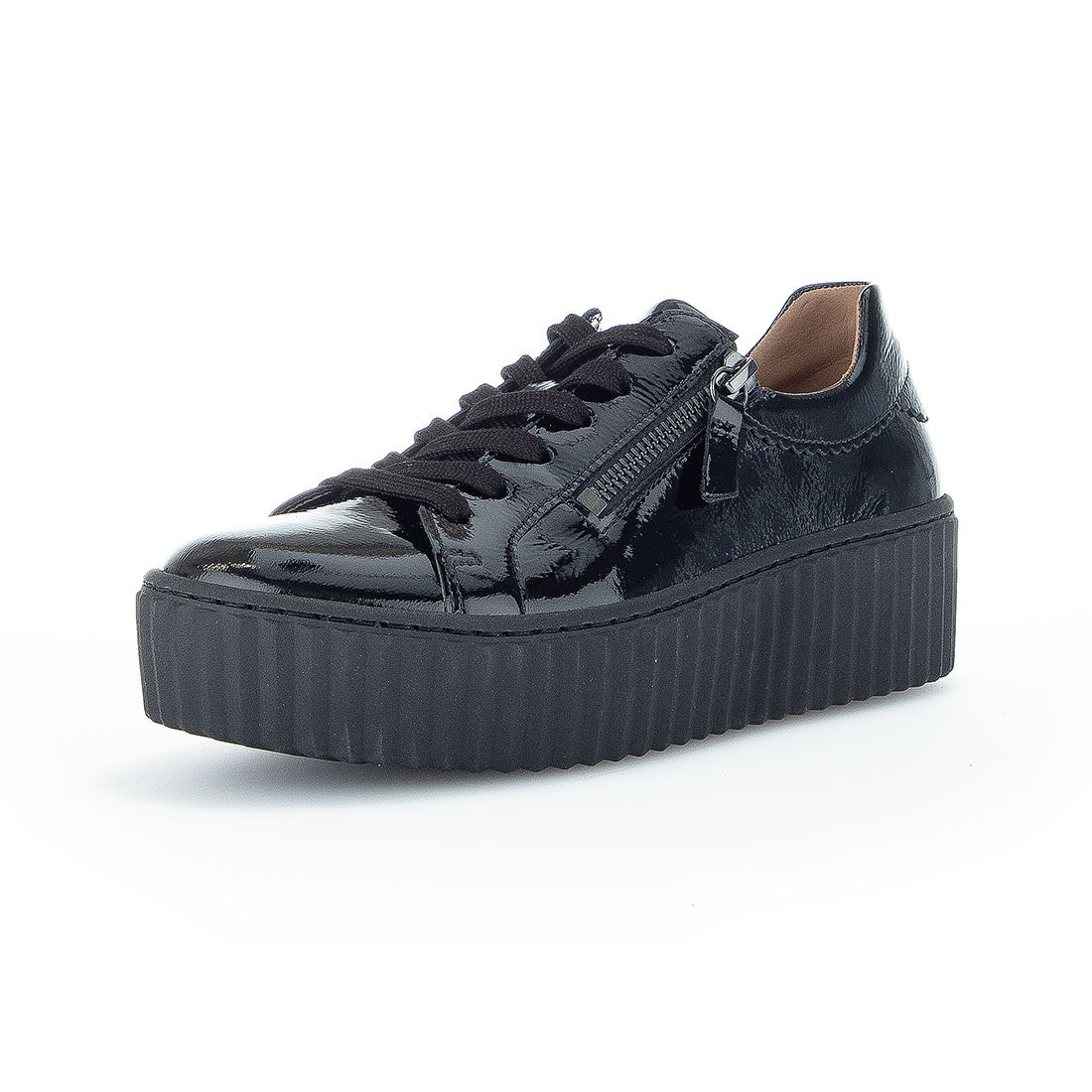 GABOR Black patent sneaker with platform sole,