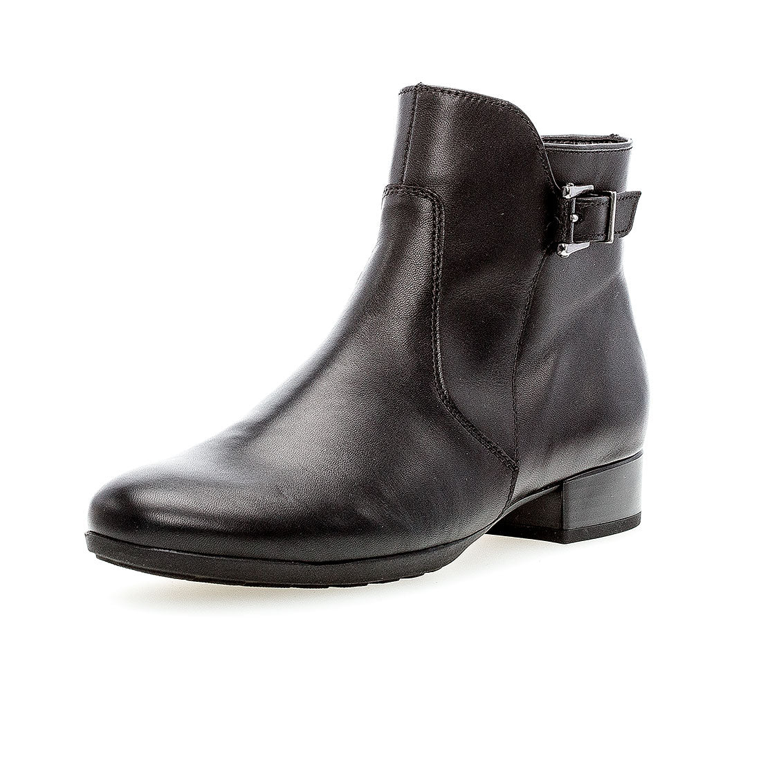 GABOR Black leather boot with buckle on side,