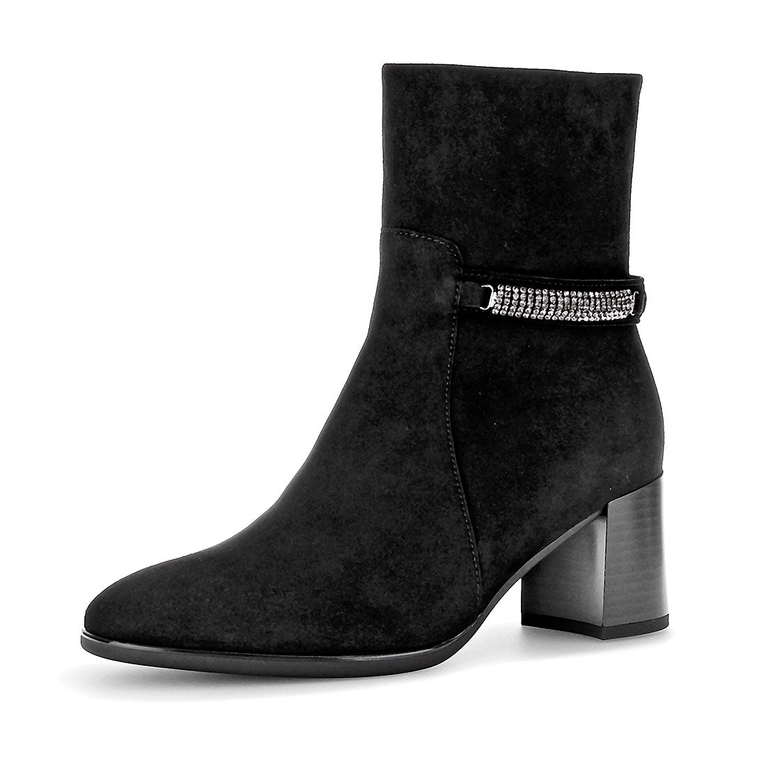GABOR Black suede boot with decorative stone,