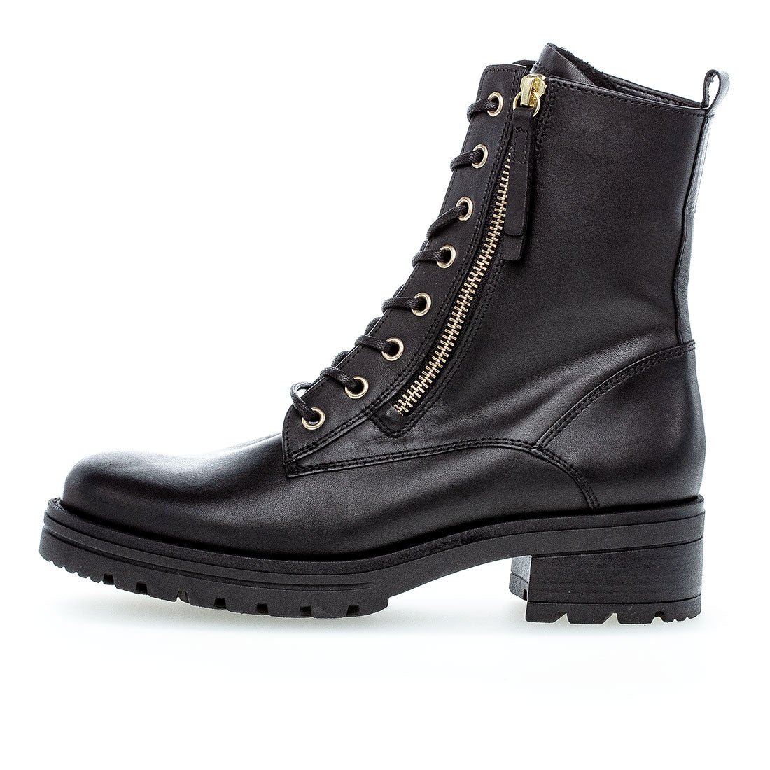 GABOR Black leather boot with lace + zipper,