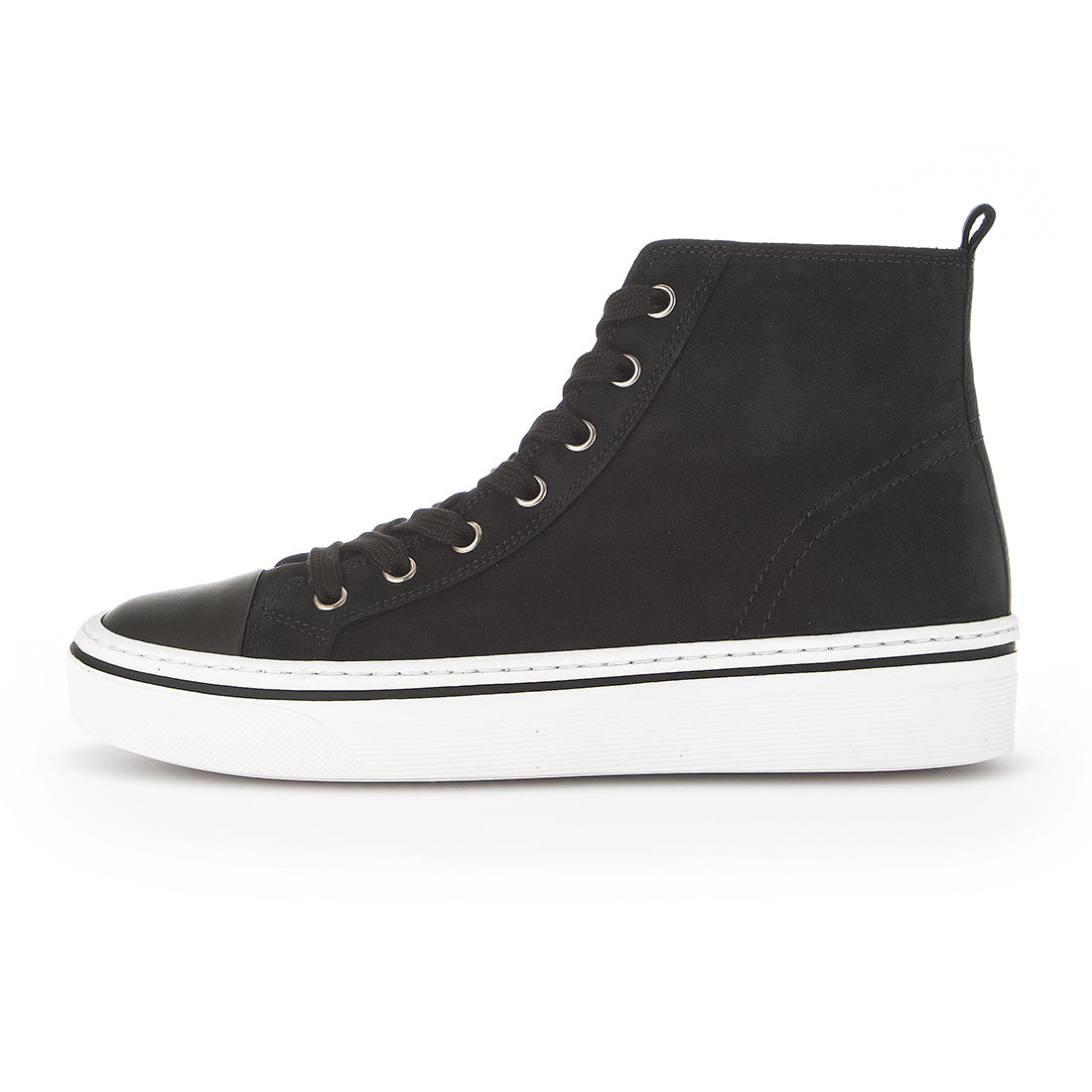 GABOR Black nubuck high sneaker lace+zipper,
