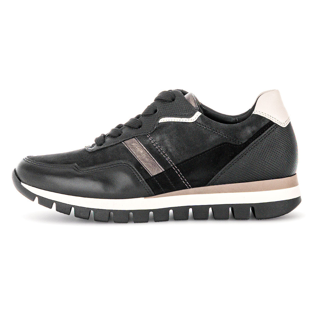 GABOR Black nubuck/leather sneaker with laces,