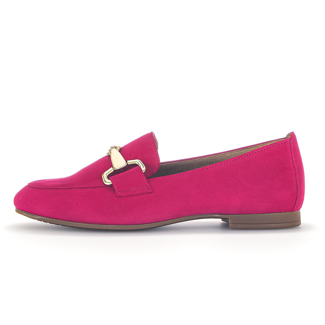 GABOR pink suede loafer with gold buckle,