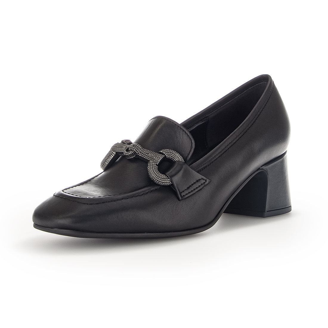 GABOR Black leather pump with bite on,