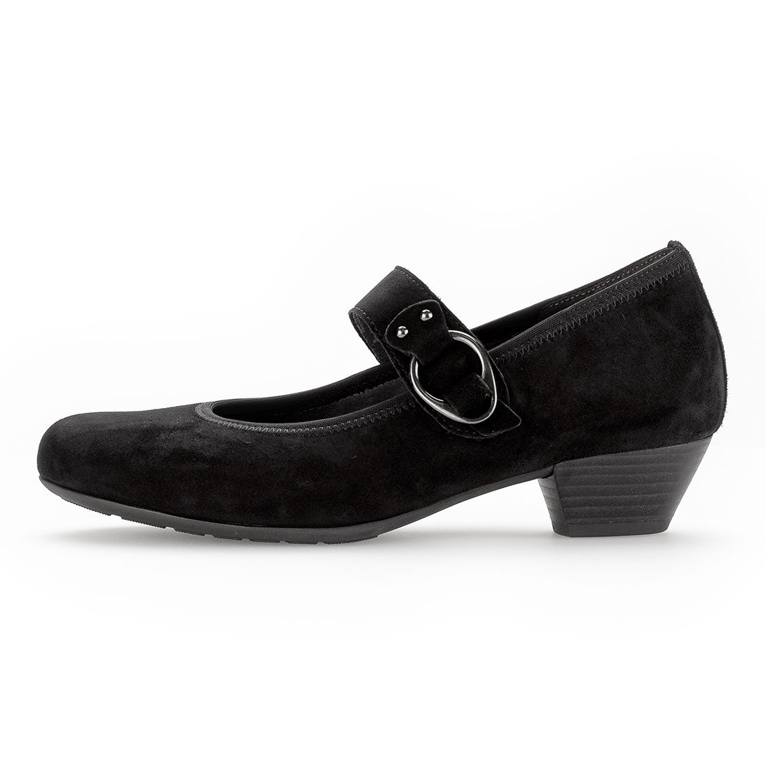 GABOR Black suede pump with Velcro strap,
