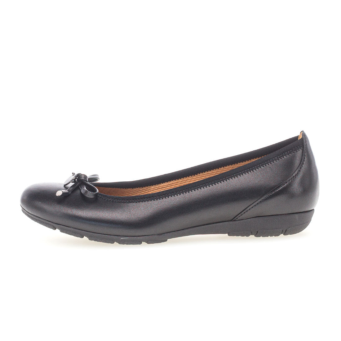 GABOR Black leather ballerina with bow,