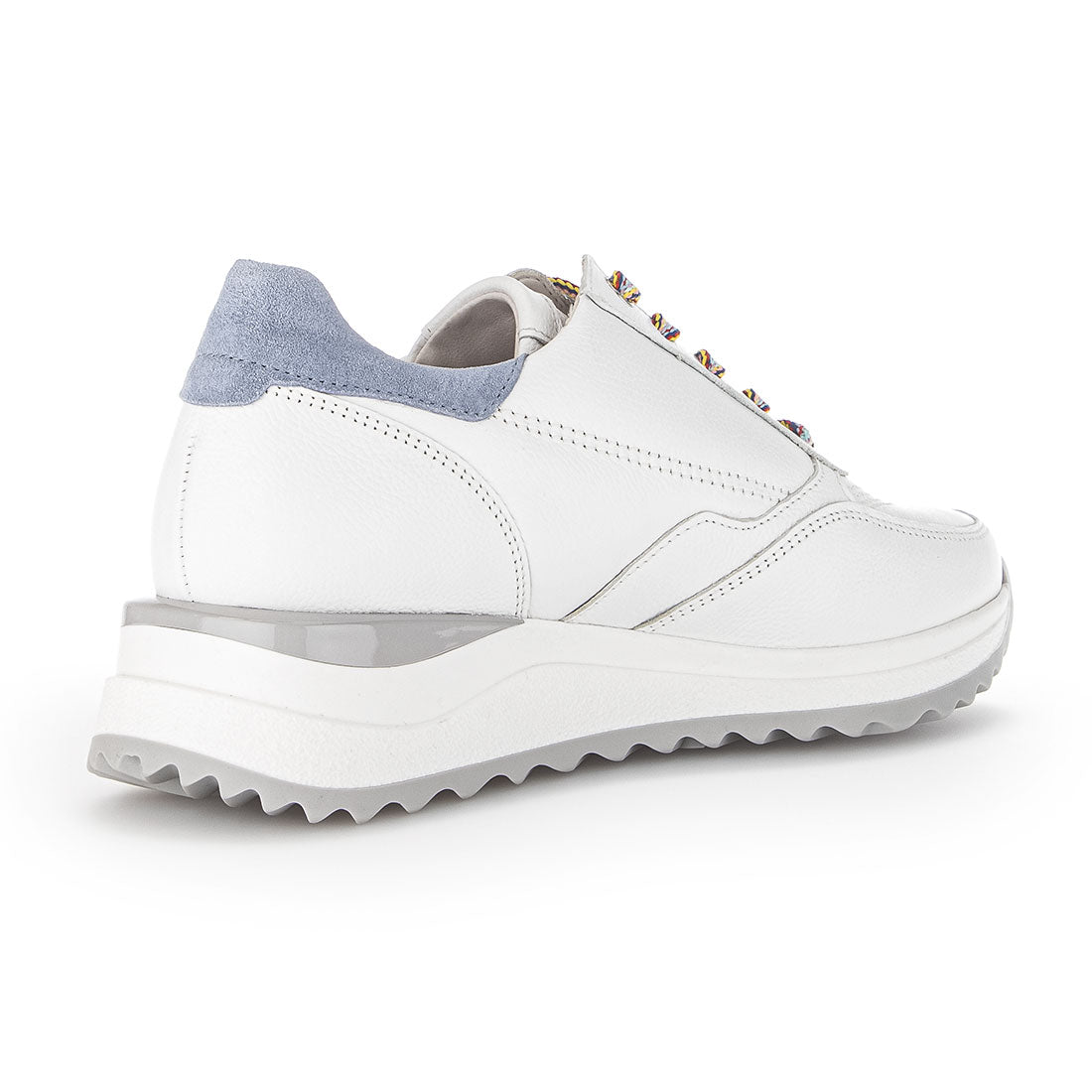 GABOR White leather sneaker with blue suede,