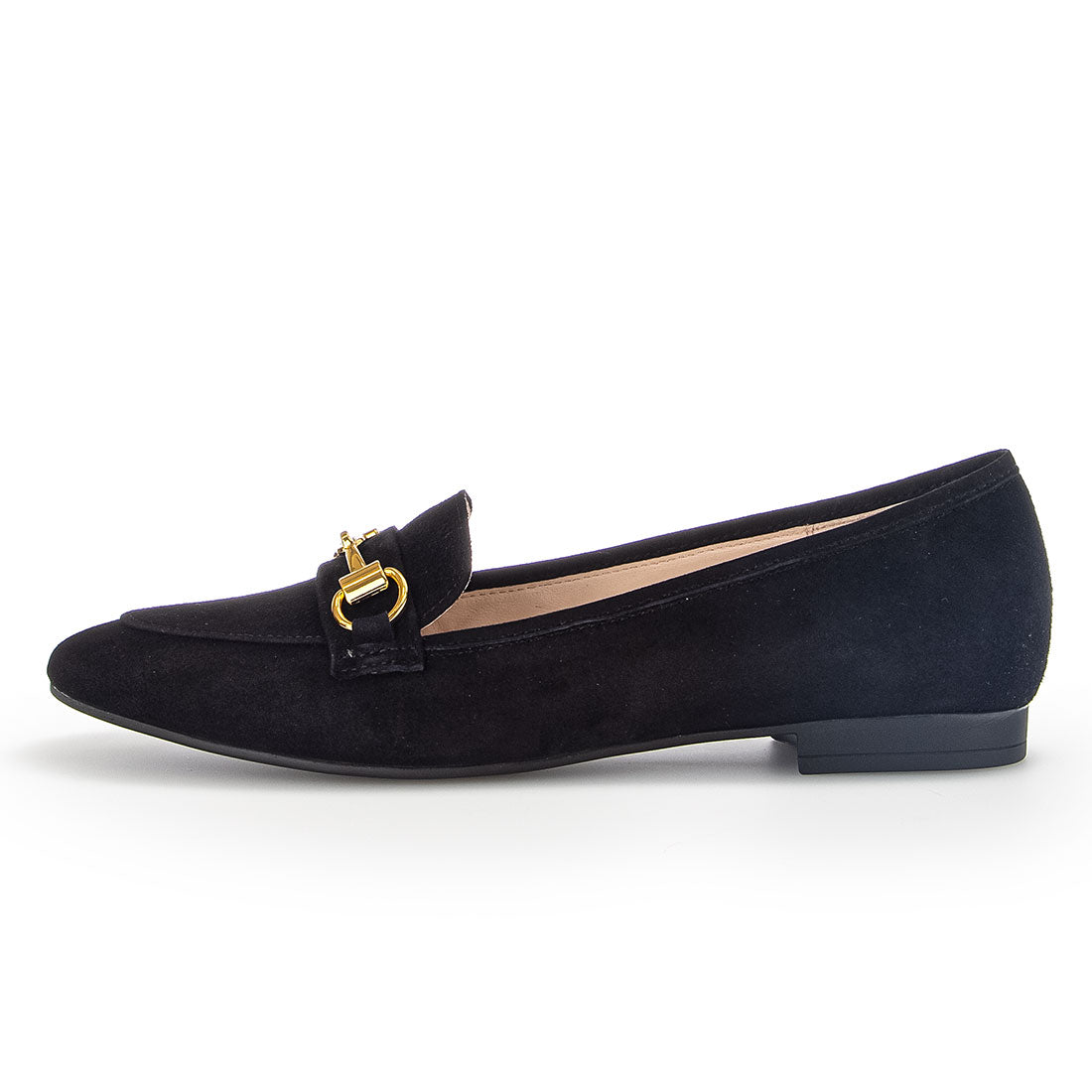 GABOR Black suede loafer with gold bit,