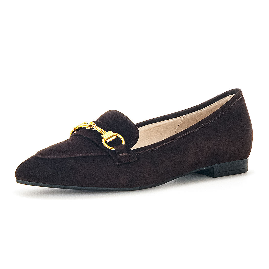 GABOR Brown suede loafer with gold bit,
