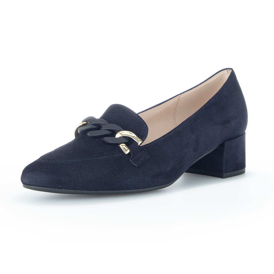 GABOR Blue suede shoes with matte+gold bit,