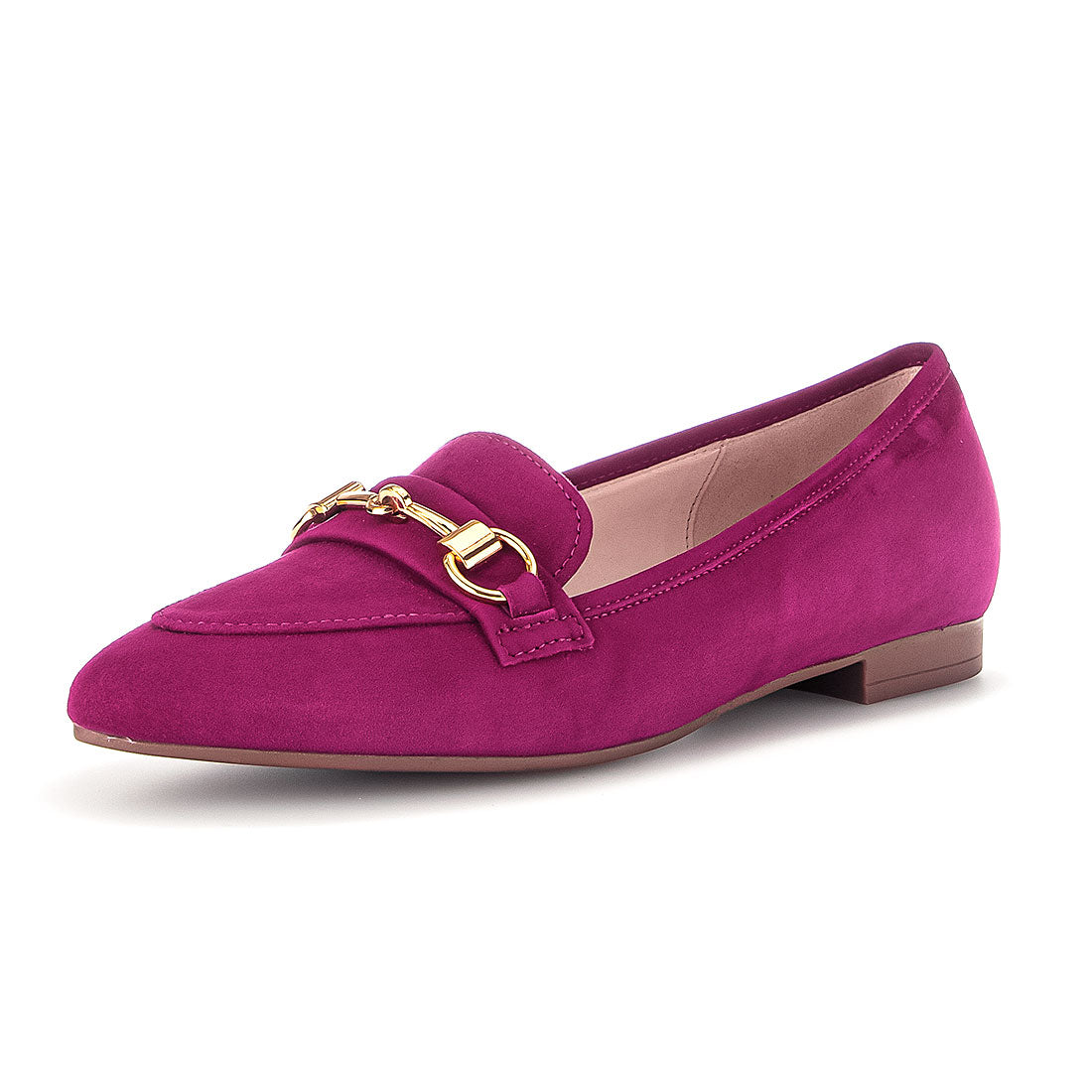 GABOR Orchid suede loafer with gold bit,
