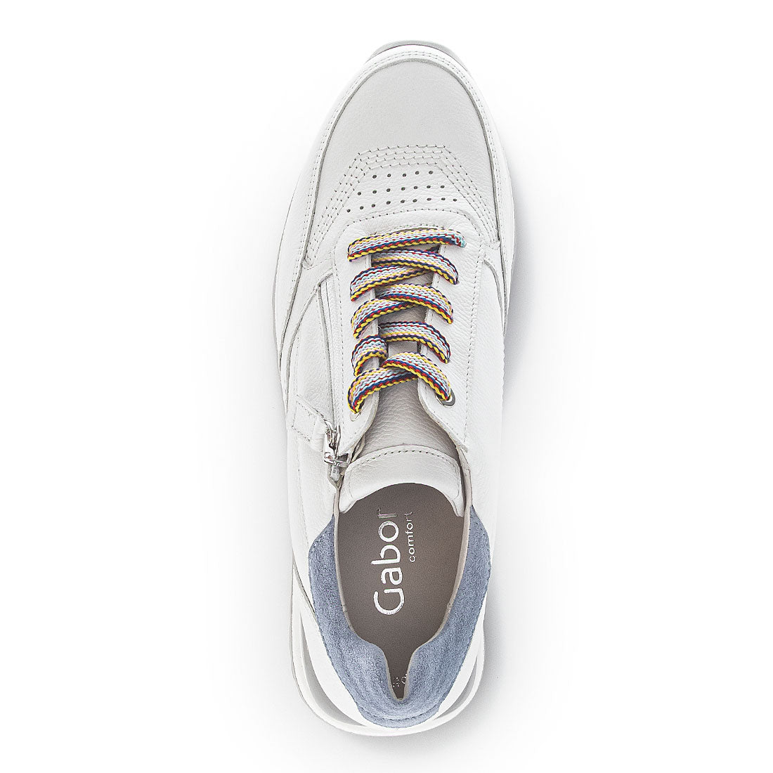 GABOR White leather sneaker with blue suede,