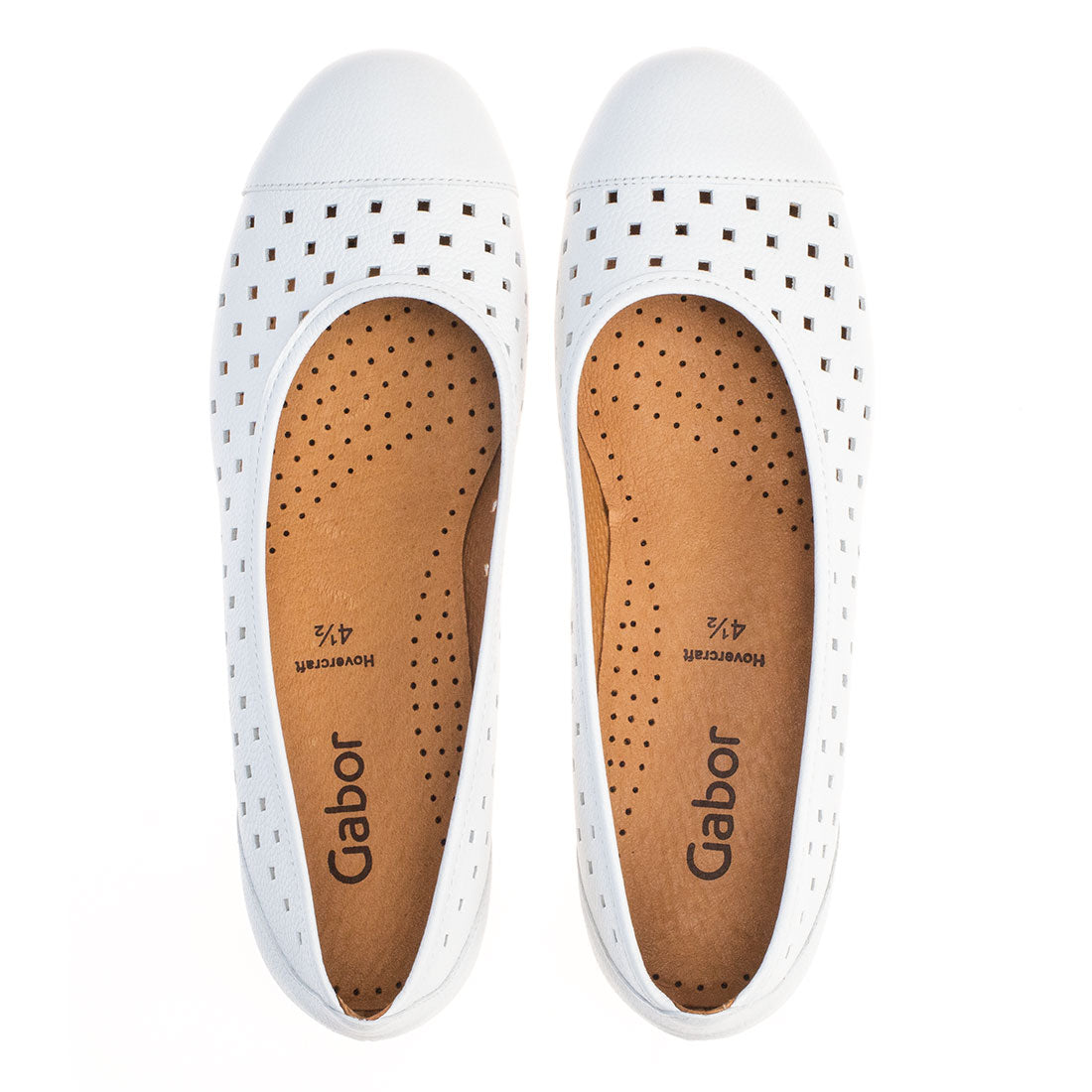 GABOR White leather ballerina with hole pattern,