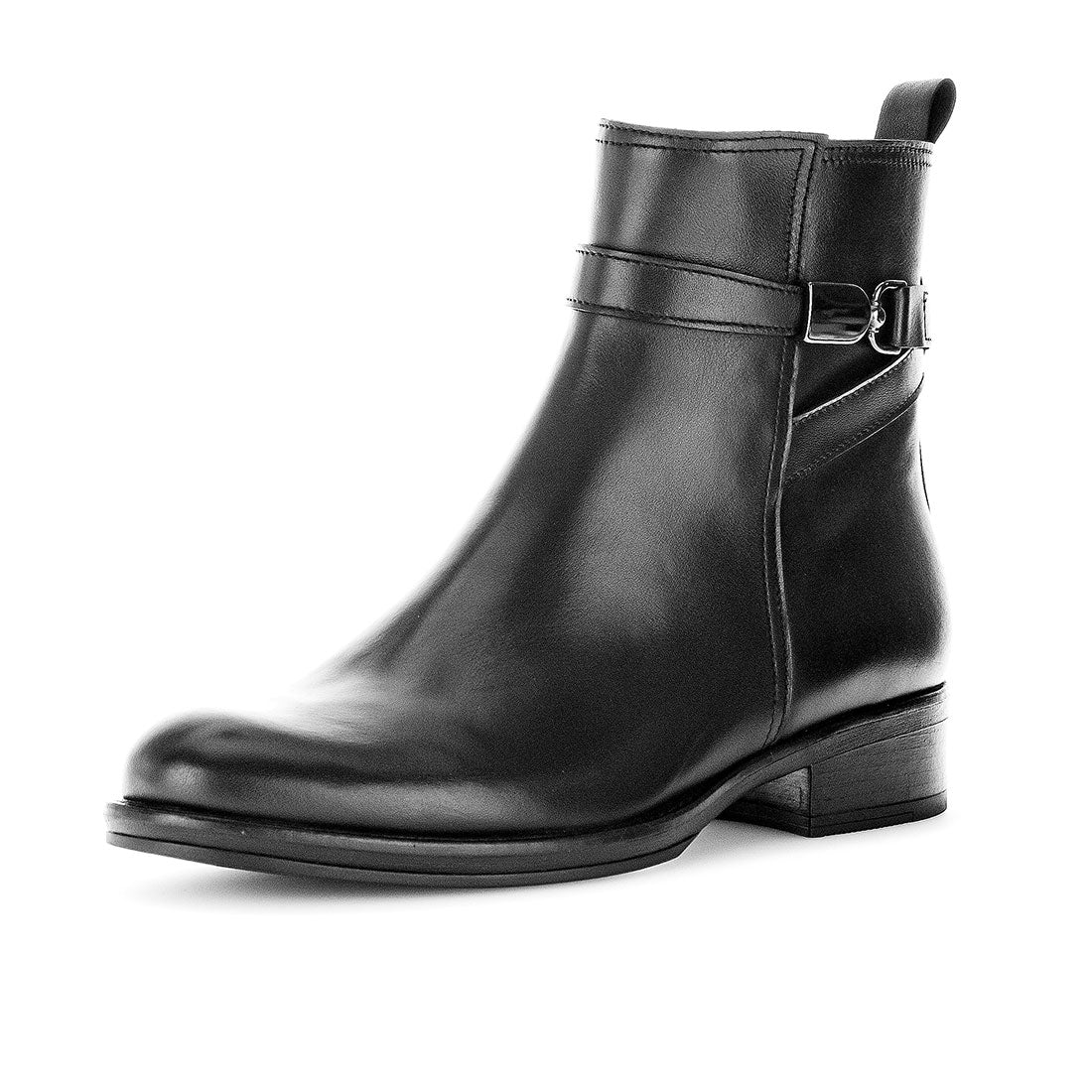 GABOR Black leather boot with dark buckle,