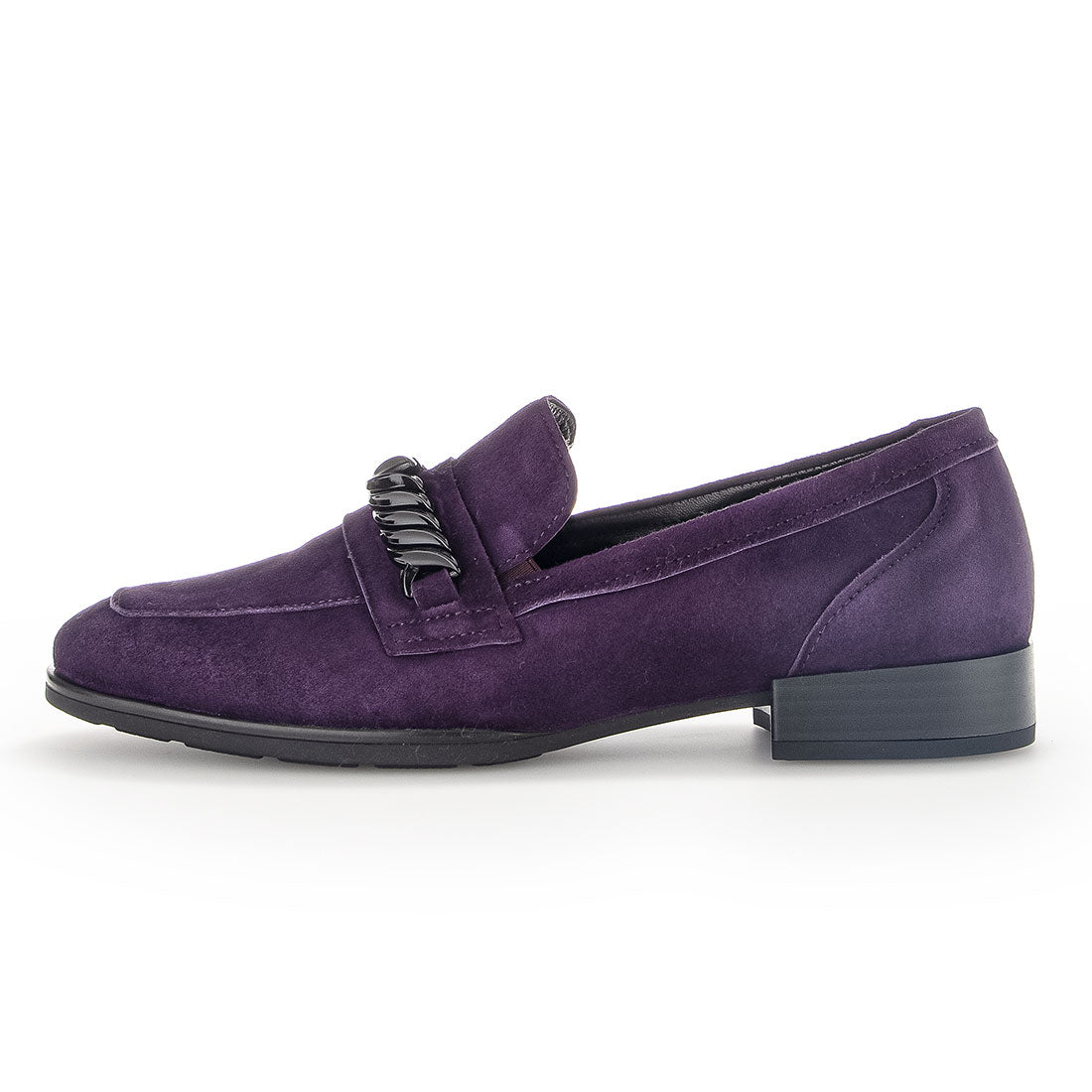 GABOR Purple suede loafer with black buckle,