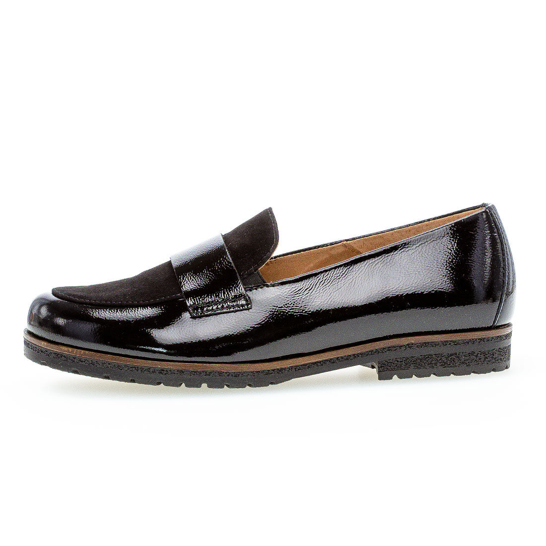 GABOR Black lacquer/suede loafer,
