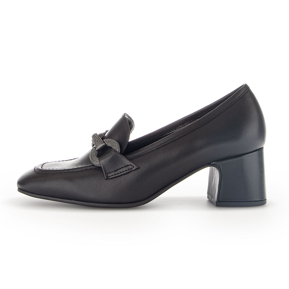 GABOR Black leather pump with bite on,