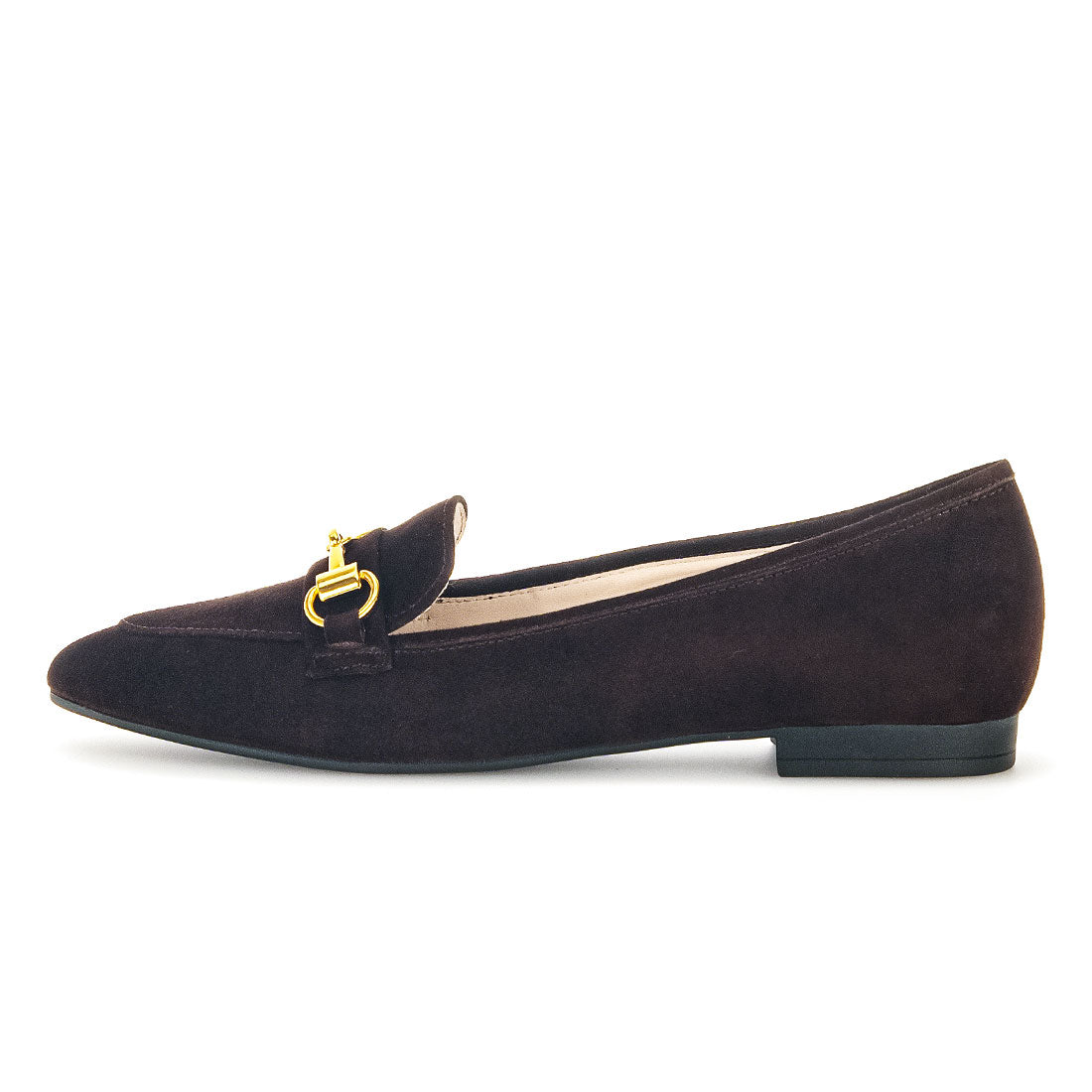 GABOR Brown suede loafer with gold bit,