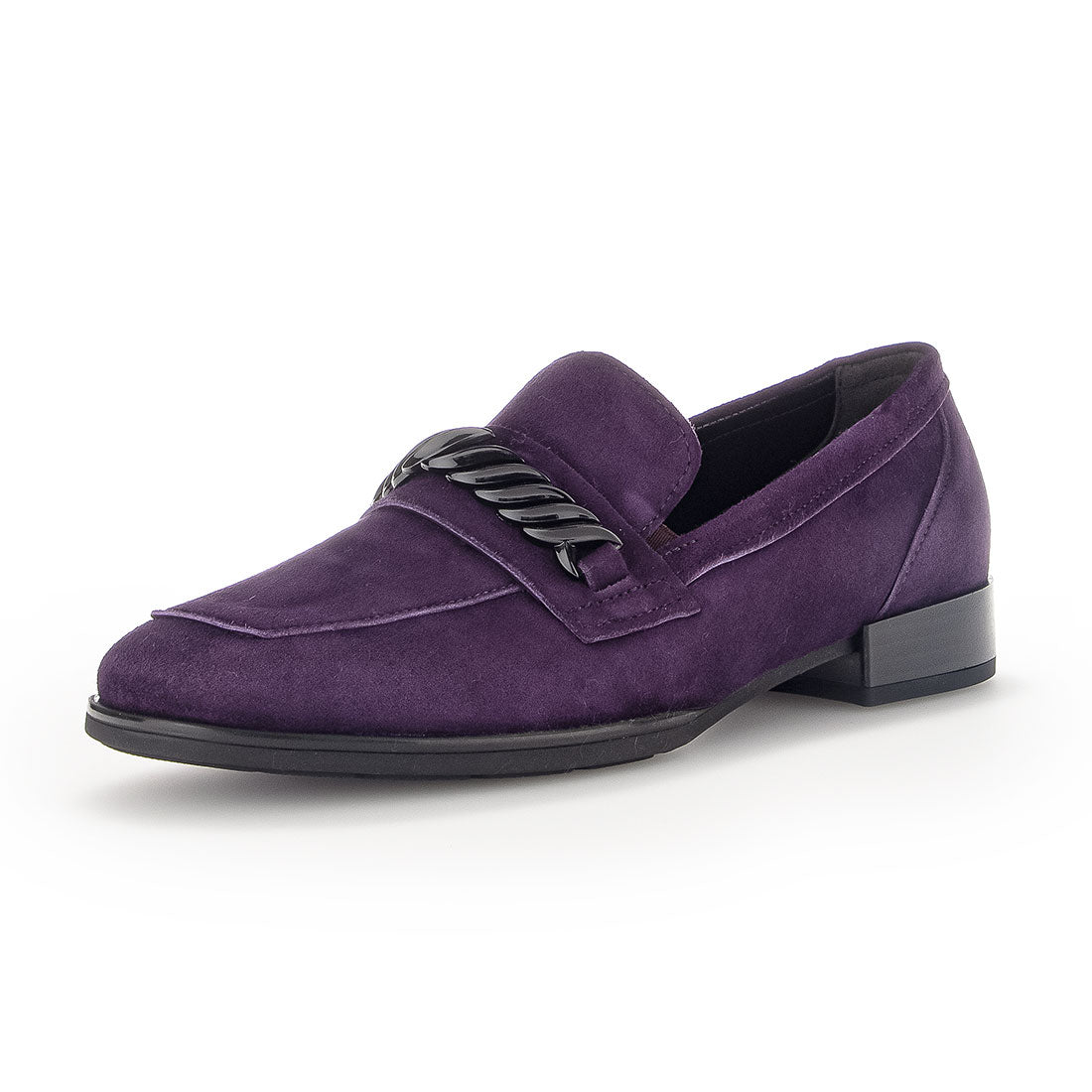 GABOR Purple suede loafer with black buckle,