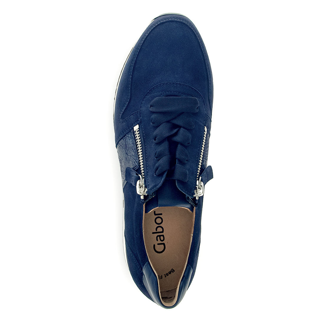 GABOR Blue suede sneaker zipper + lace,