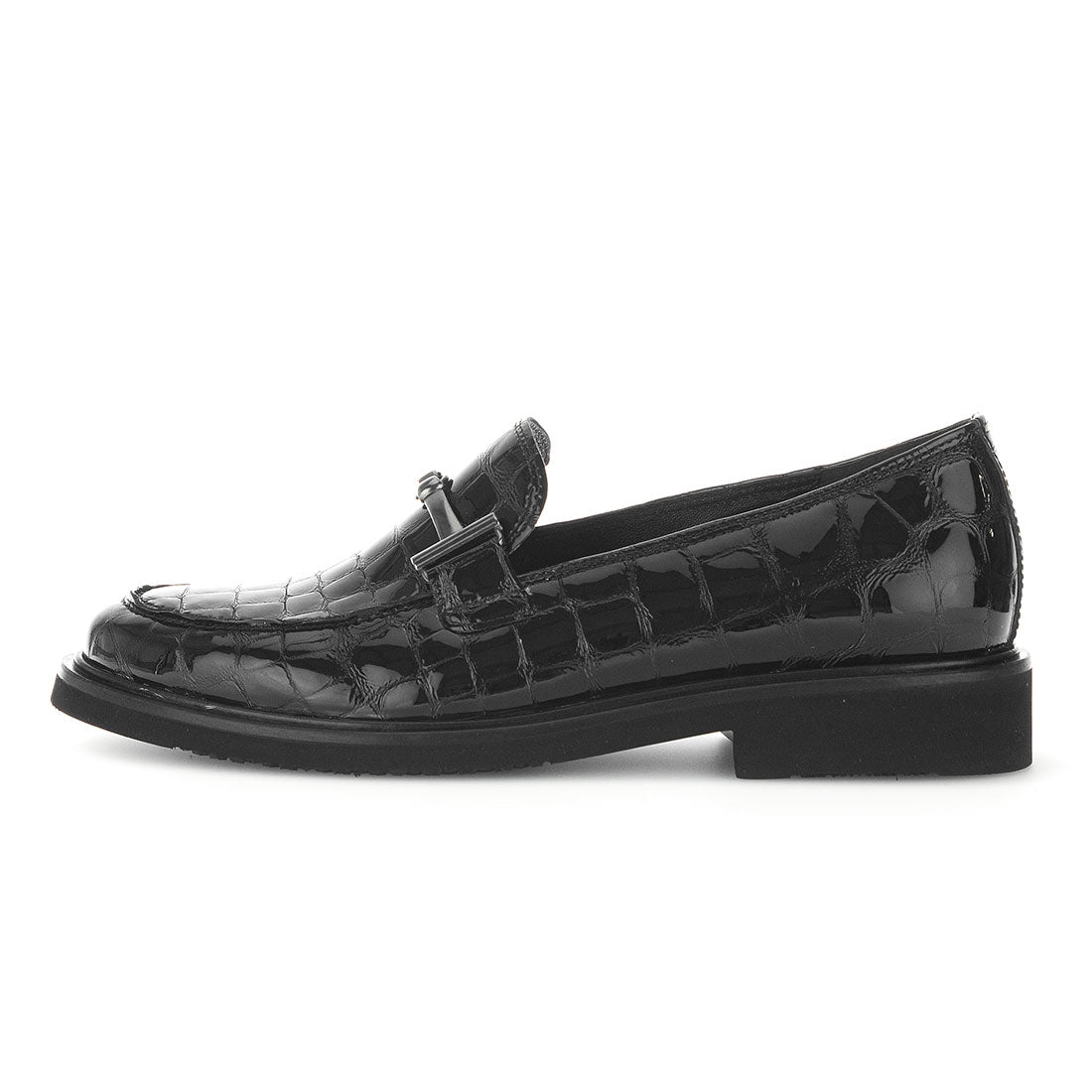 GABOR Black embossed patent leather loafer with bite,