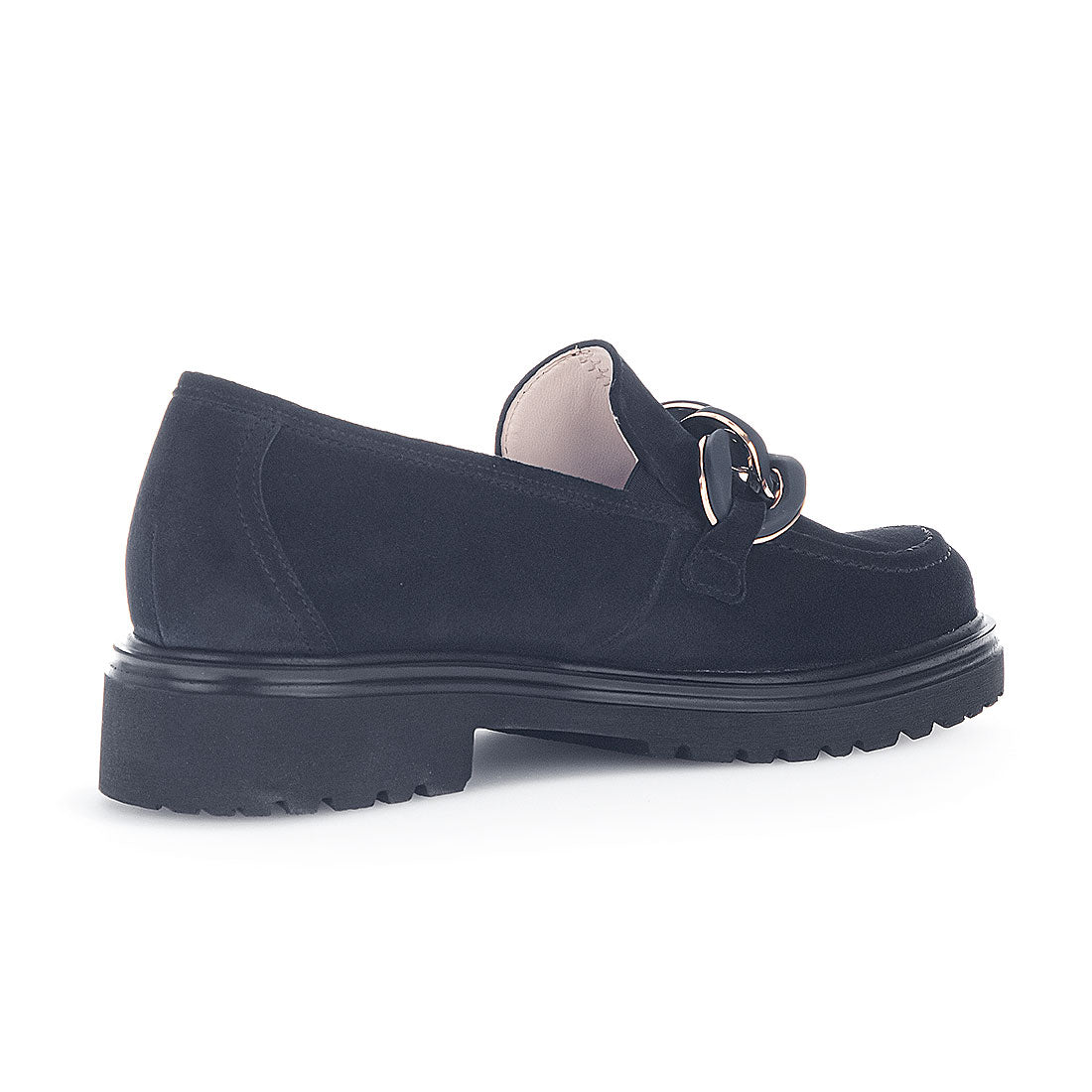 GABOR Blue suede loafer with chain decoration,