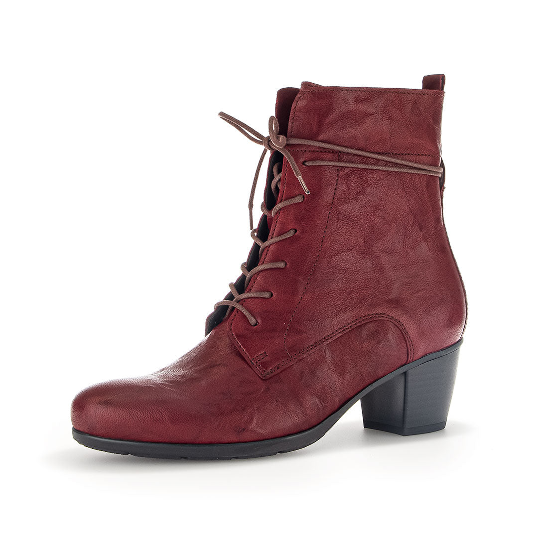 GABOR Red leather lace-up boot with zipper,