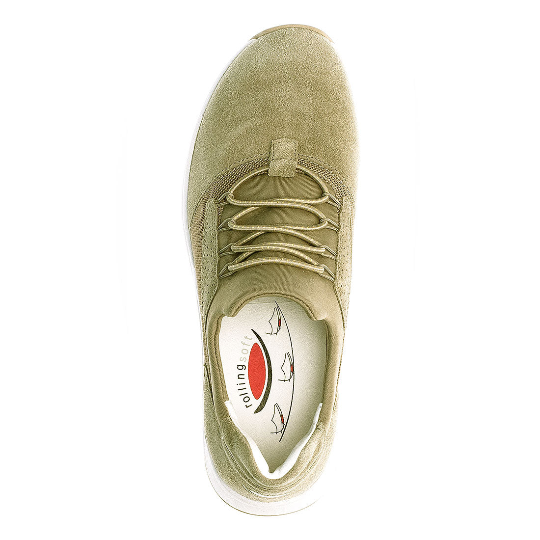 ROLLINGSOFT Sage green suede sneaker with elastic,