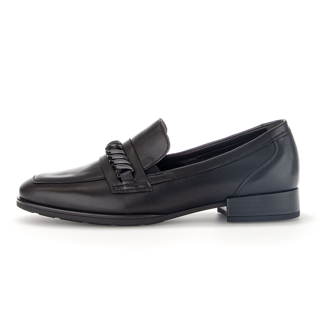 GABOR Black leather loafer with black buckle,