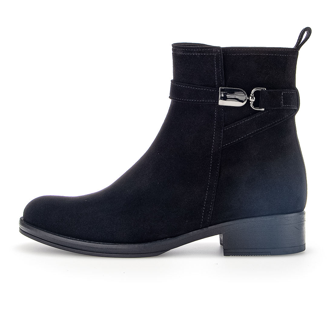 GABOR Black suede boot with dark buckle,