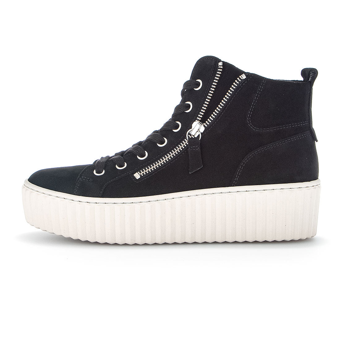 GABOR Black nubuck boot lace + zipper,