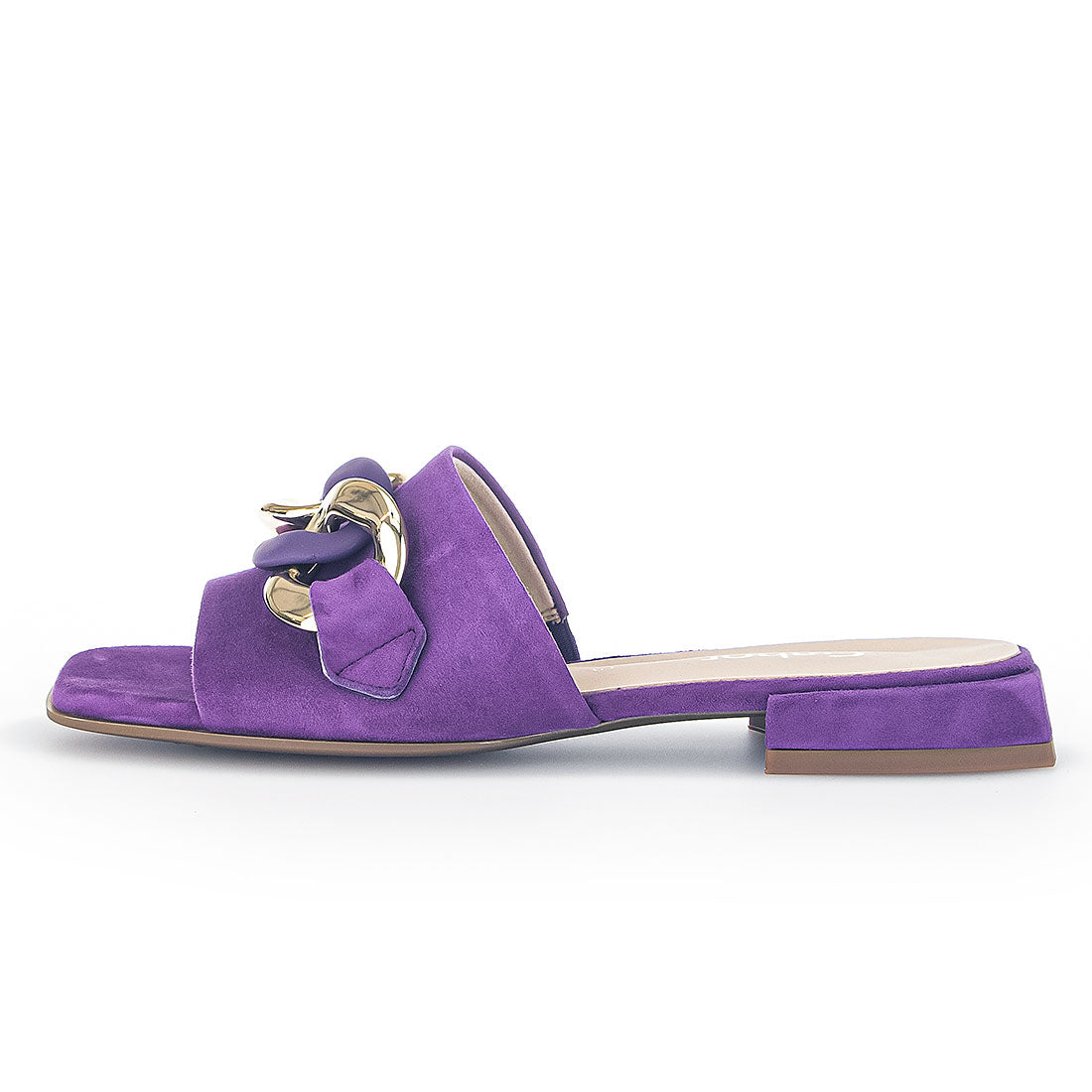 GABOR Purple suede sandal with gold buckle,