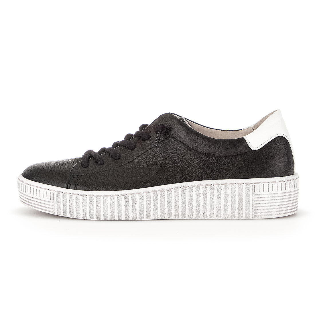 GABOR Black leather sneaker with elastic laces,