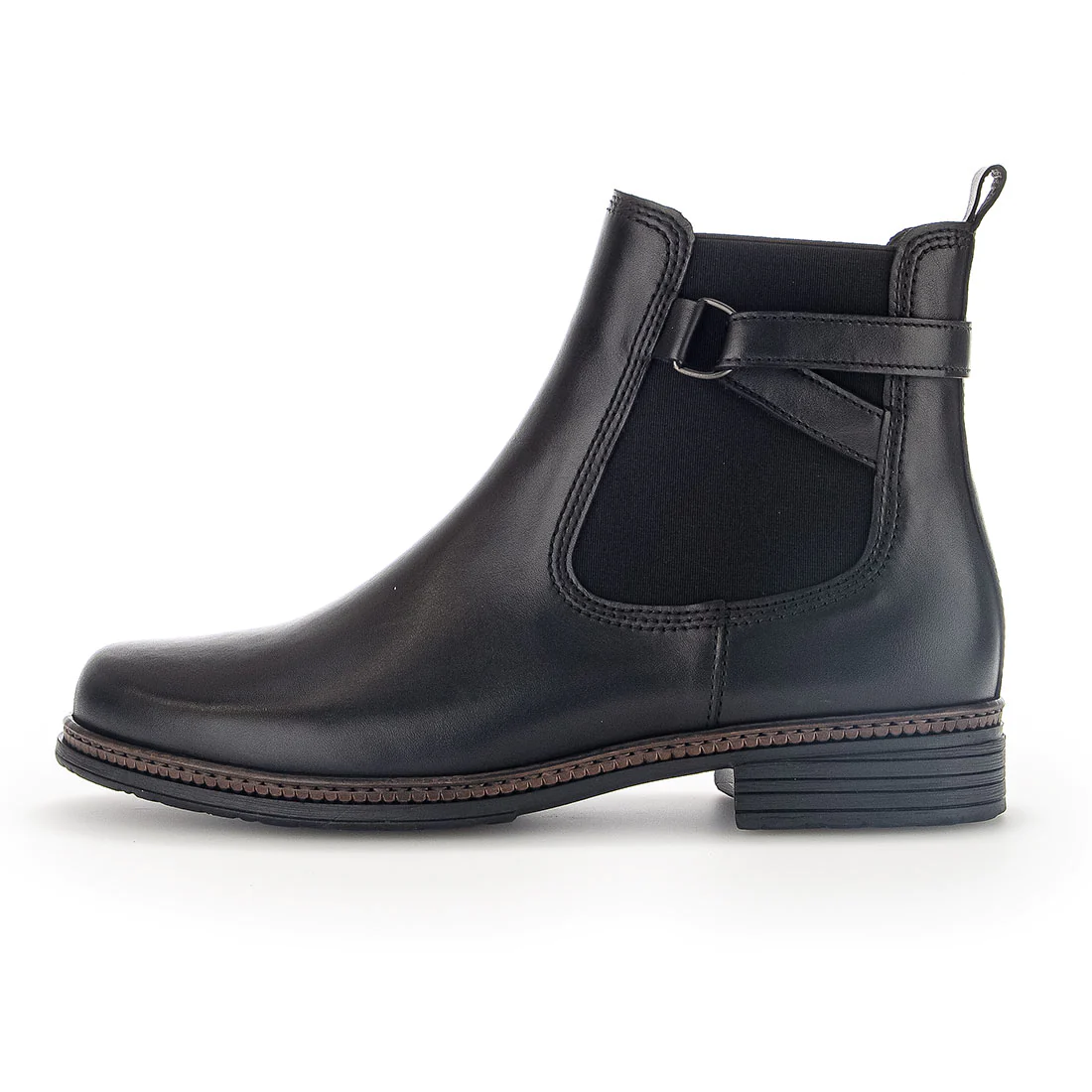 Gabor black leather boot with elastic+zipper