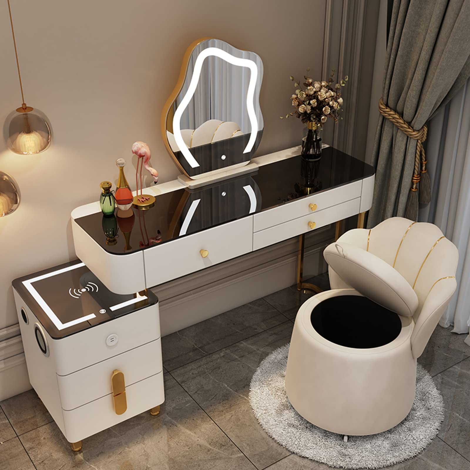 【Furniture】Vanity Set Makeup Vanity Desk with Charging Station and