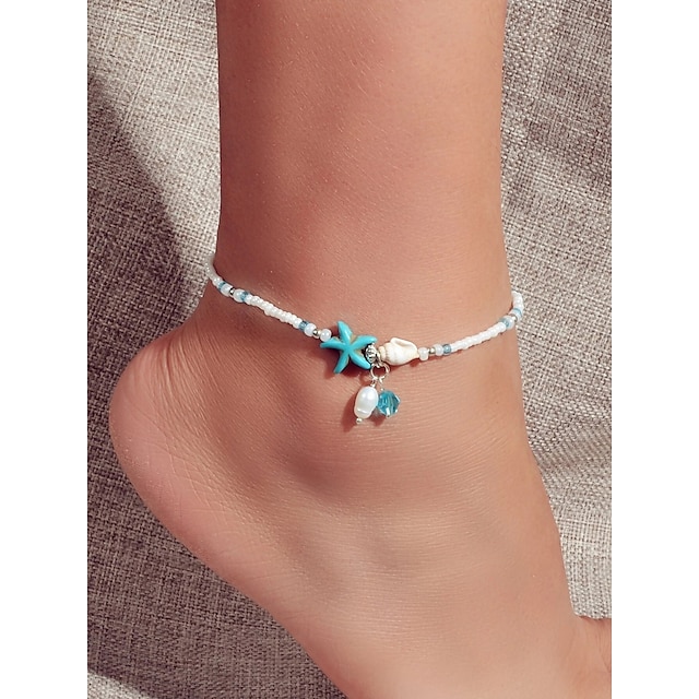 Anklet Fashion European Boho Women's Body Jewelry For Holiday Beach Beads Resin Starfish Blue 1 PC
