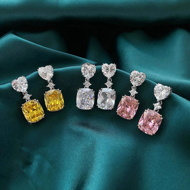 Light luxury sparkling pink yellow white earrings