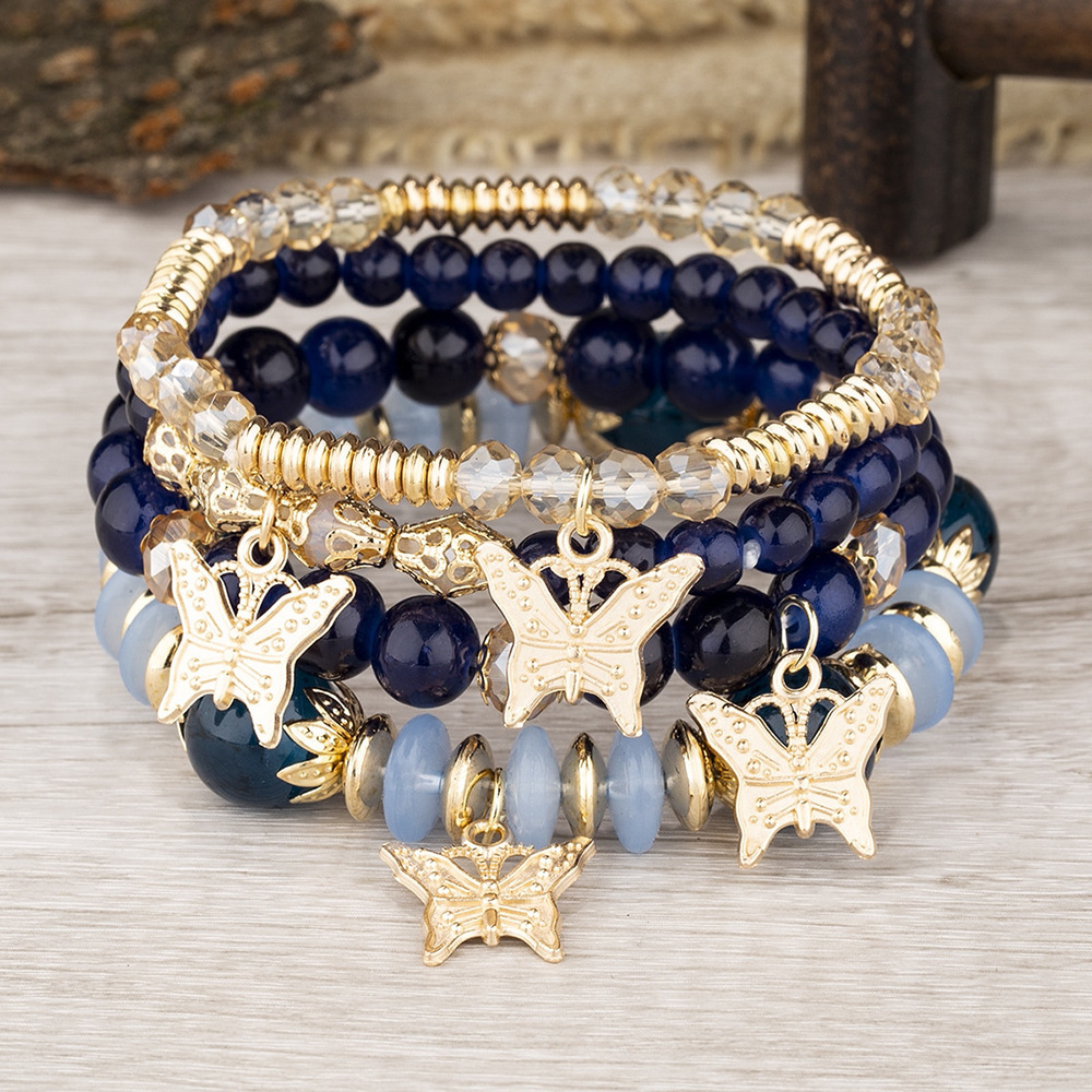 4pcs Butterfly Charm Beaded Bracelet