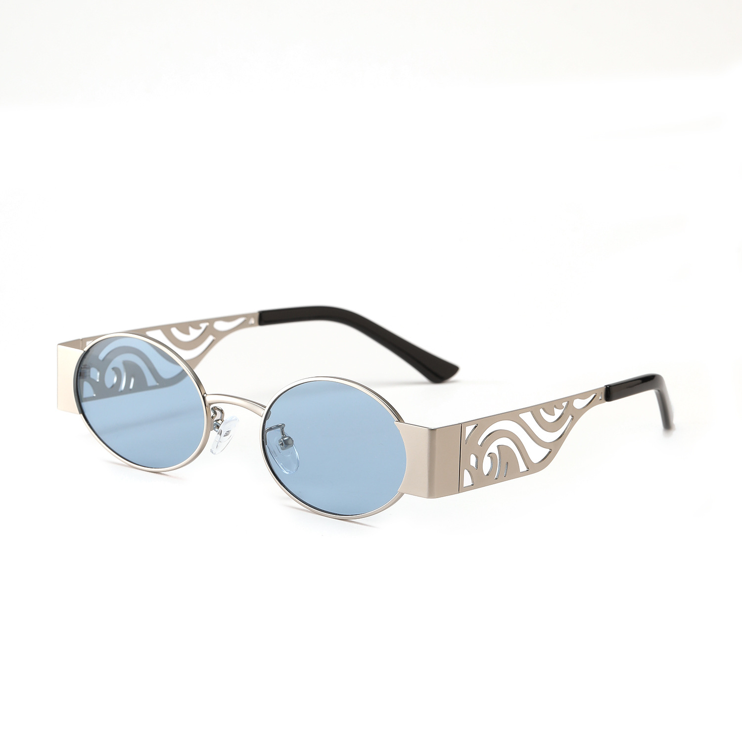 Oval hollow metal frame color lens European and American glasses