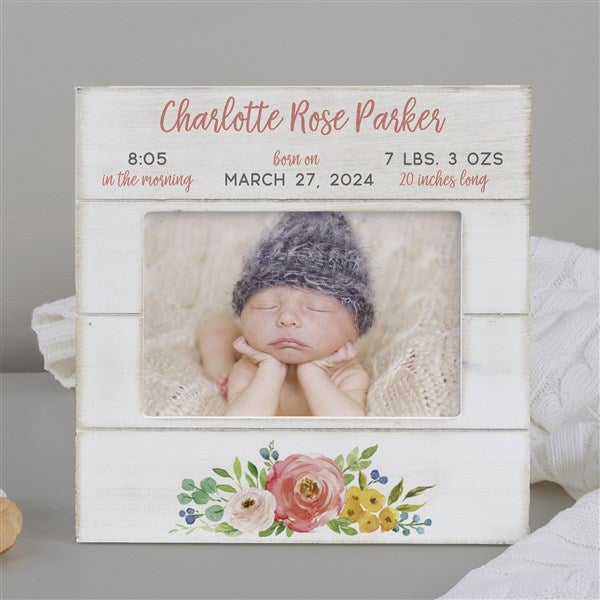 Floral Baby Girl Personalized Shiplap Frame-4×6 Horizontal