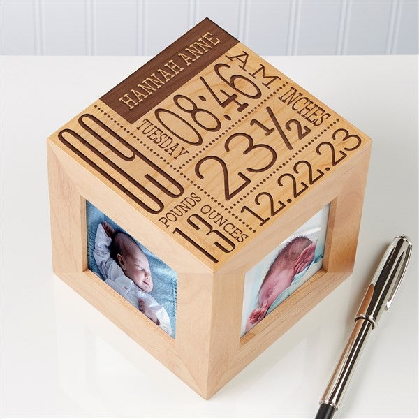 Baby Love Birth Information Engraved Photo Cube