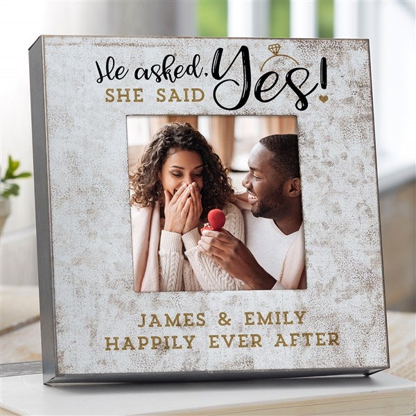 He Asked, She Said Yes Personalized Galvanized Metal Picture Frame – 4″x 4″