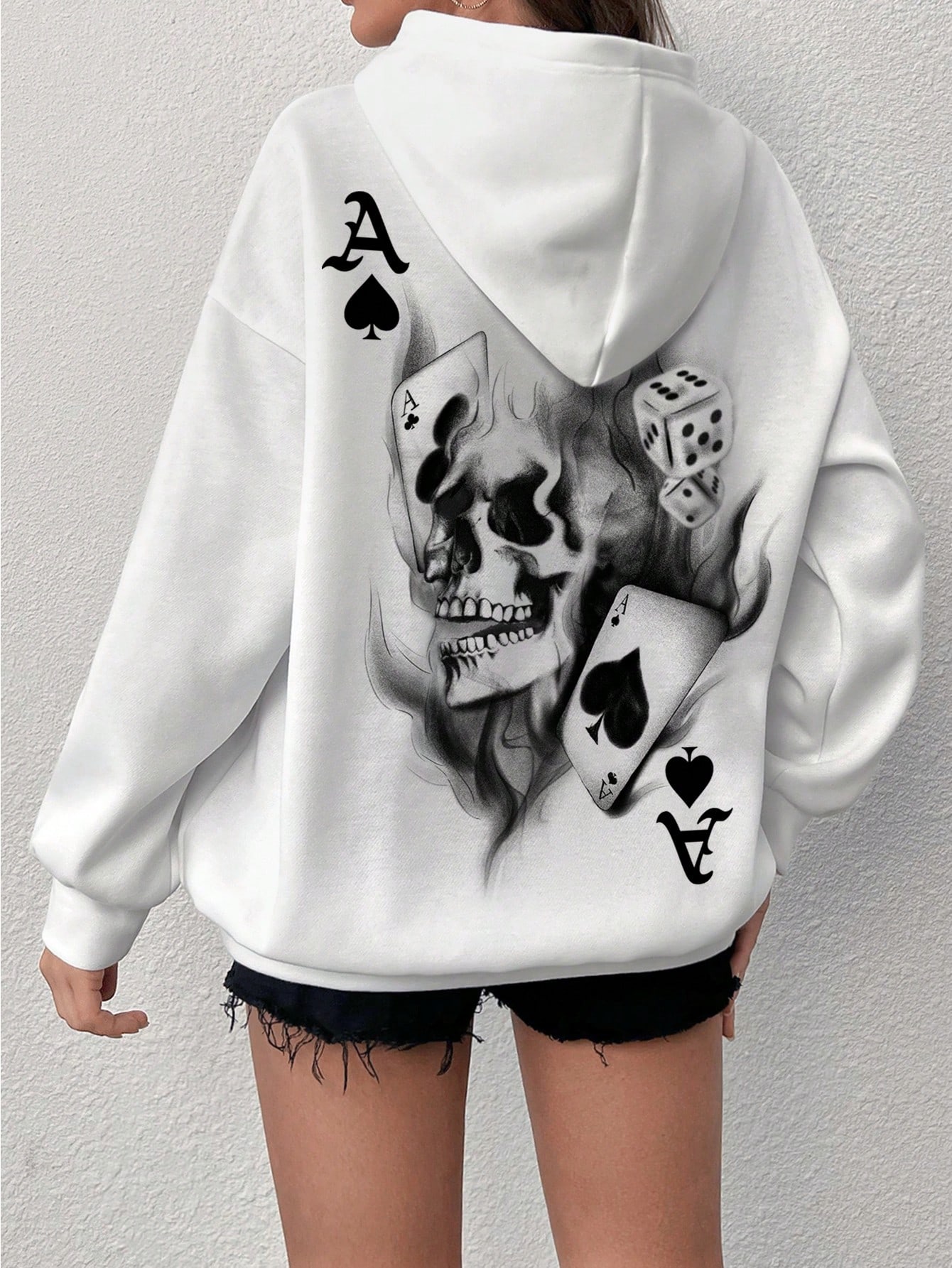 Coolane Women's Casual Skull & Flame Printed Hooded Loose Sweatshirt For Autumn & Winter