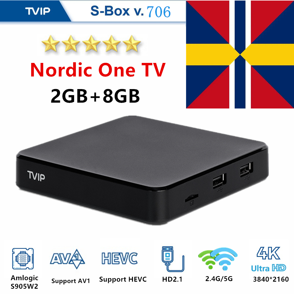 TVIP S-Box v.706 Smart Android tv Box 2GB RAM 8GB 4K UHD 2.4/5G WIFI Android11 Nordic one TVBOX Better than TVIP705 Set Top Box