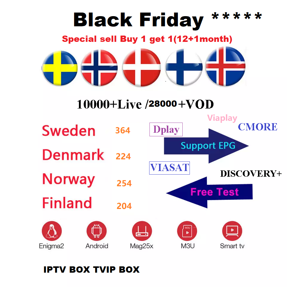 Buy 1 get 1(12months+1month) IPTV WORLD Scandinavian subscription Nordic one iptv  nordic one subscription Europe Sweden Norway Finland Denmark Free Test Swedish nordic one IPTV