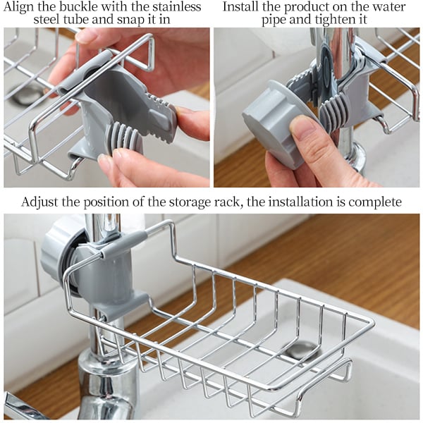 Adjustable Sink Drain Rack Sponge Storage Faucet Holder