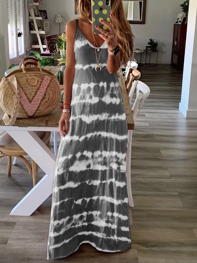 Dip-Dyed Crew Neck Tie Dye Sleeveless Knitting Dress